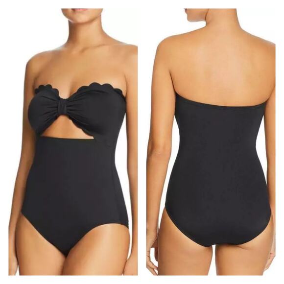 Kate Spade Black Scalloped Bandeau One Piece Swimsuit Sz.L - Picture 2 of 14